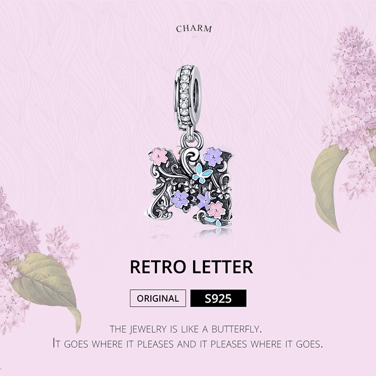 Bamoer Vòng Tay bạc 925 Mặt Hình Chữ M Phong Cách Cổ Điển SCC1274