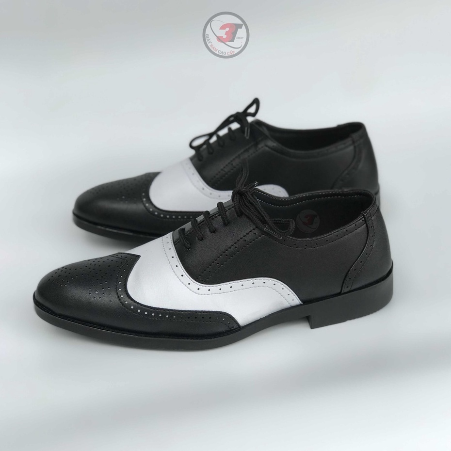 Giày nam oxford công sở  ,DA mềm màu đen trắng , Đế Cao su Cao 3cm ,Có Khâu Đế  -Bảo hành 12 tháng