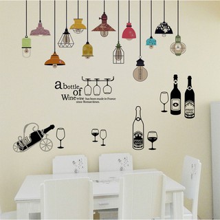 Decal dán tường Đèn màu và kệ rượu