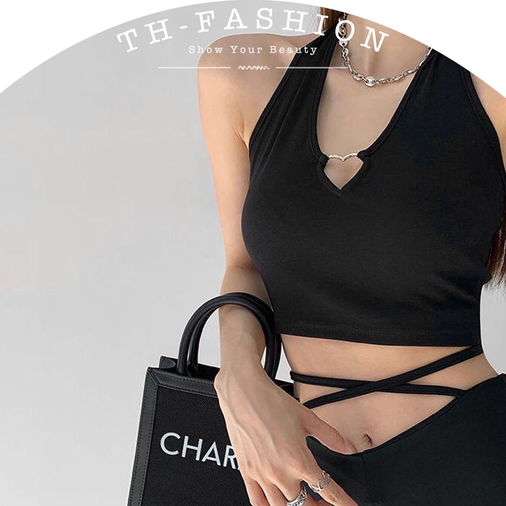 Áo Croptop Không Tay Khoét Lỗ Hở Rốn Thiết Kế Độc Đáo Quyến Rũ Cho Nữ