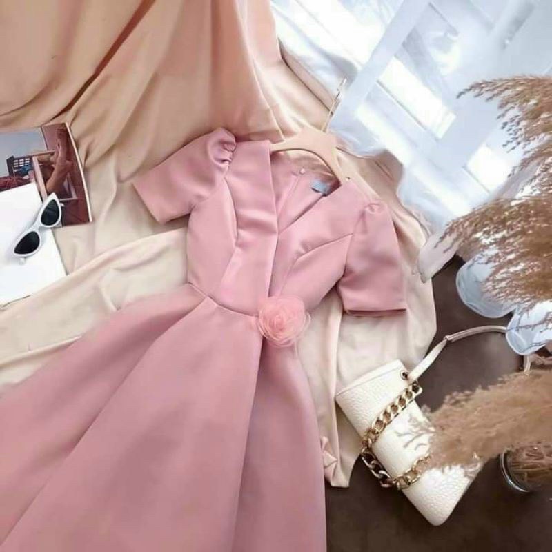 Đầm Dự Tiệc Cổ V Tay Phòng Bigsize 50kg Đến 100kg (M/L/XL/XXL)(Đầm Tết)