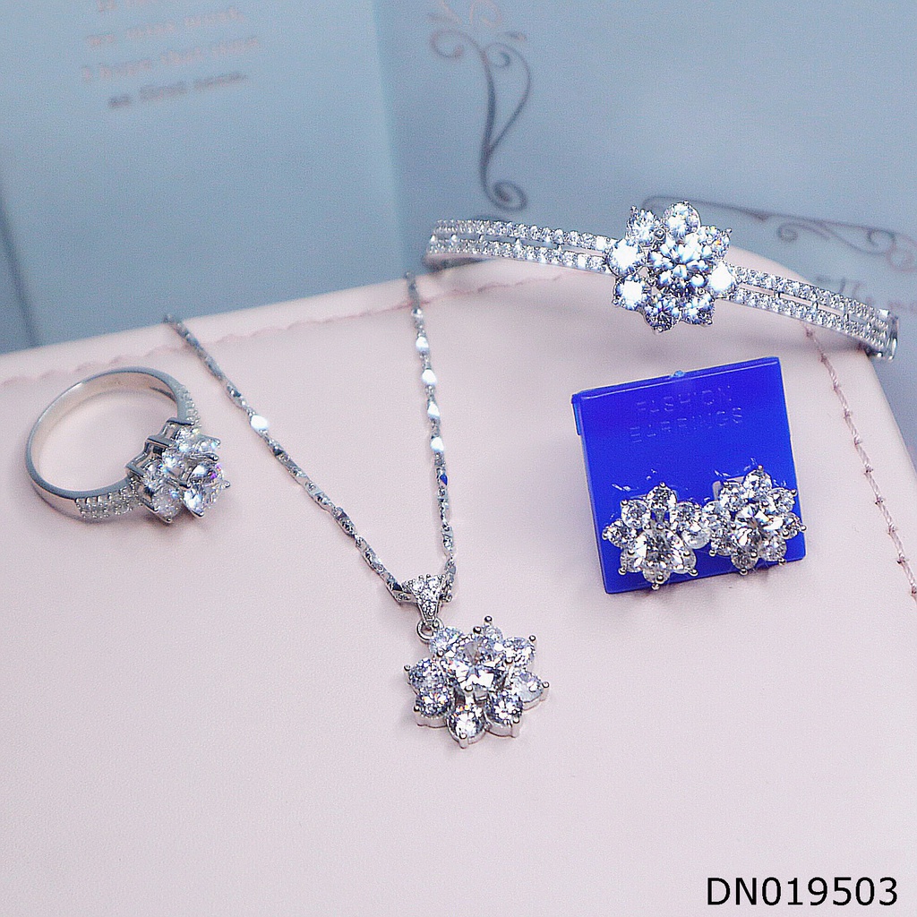 Bộ trang sức bạc xi bạch kim-Bộ trang sức nhẹ nhàng đơn gián cho các bạn nữ - LTB00100 -Trang sức bạc DNJ