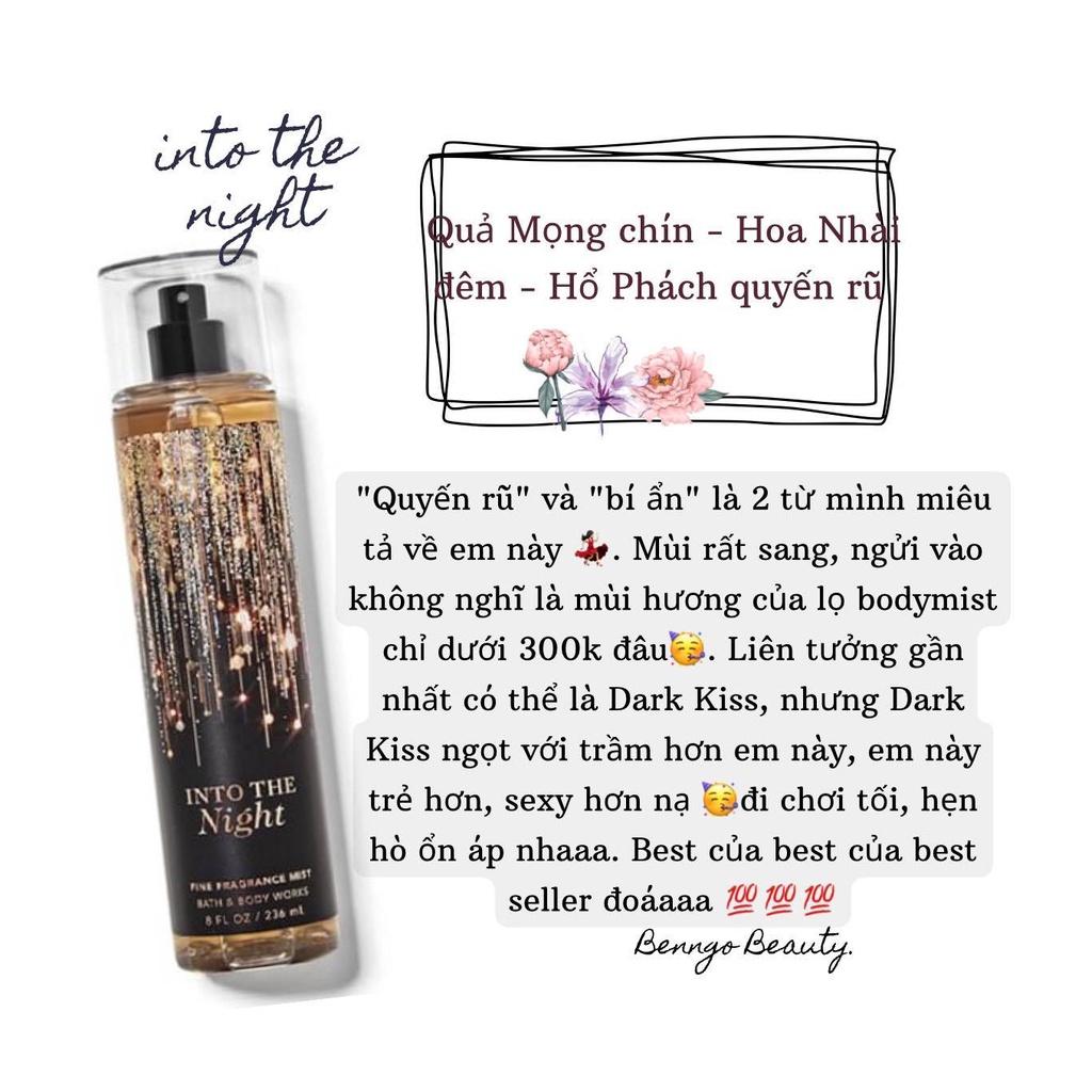 INTO THE NIGHT - BỘ XỊT THƠM DƯỠNG THỂ BATH AND BODY WORKS
