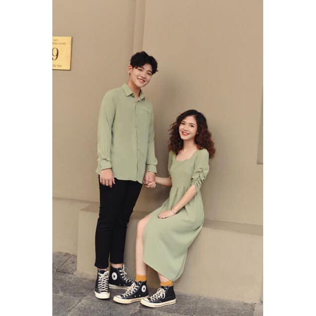 Đồ đôi đẹp [FREESHIP] Áo đôi váy nữ sơ mi nam Hàn Quốc Couple đồ cặp đẹp chụp ảnh cưới AV25