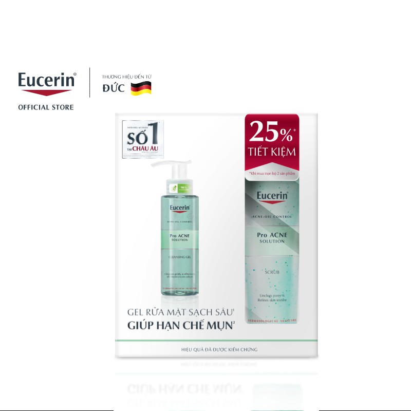 [Ưu Đãi 25%] Bộ sản phẩm giảm mụn Eucerin Pro Acne (Gel rửa mặt 200ml & Tẩy tế bào chết 100ml