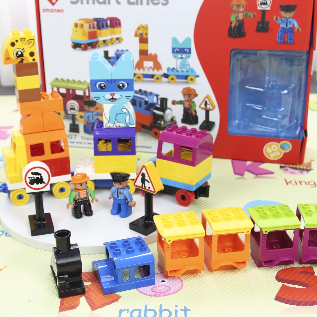 Bộ đồ chơi lắp ráp Smoneo Duplo tàu hỏa, động vật Toyshouse - 60 mảnh ghép 77007