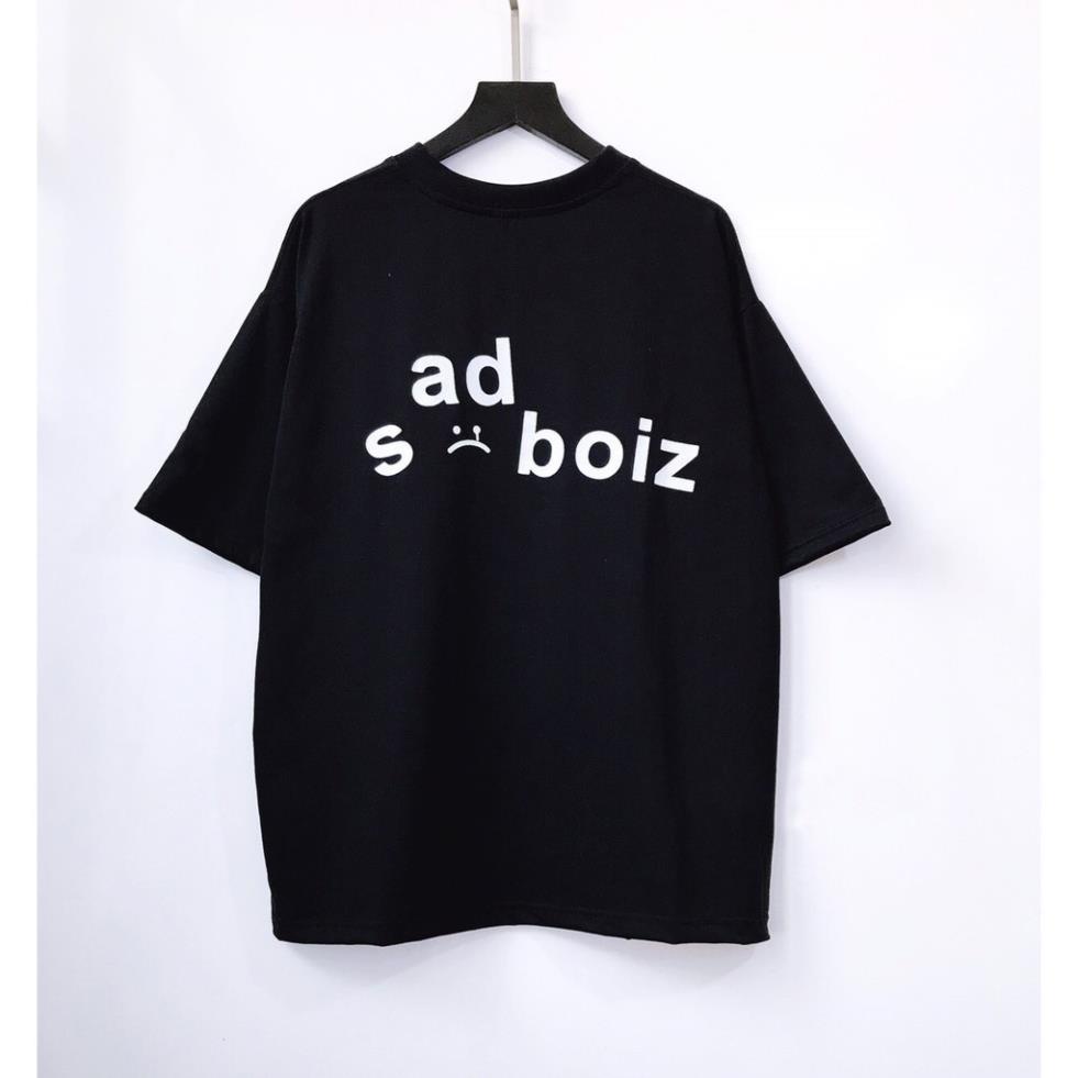 Áo thun tay lỡ Unisex Sadboiz form rộng vải cotton co dãn jumestore, áo phông form rộng in logo Sadboiz thêu lô gô ở tay