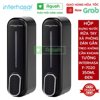Hộp đựng nước rửa tay treo dán gắn tường INTERHASA F-7020 đen nhám sang trọng 1 ngăn 350ml nút nhấn nhẹ êm không rò gỉ