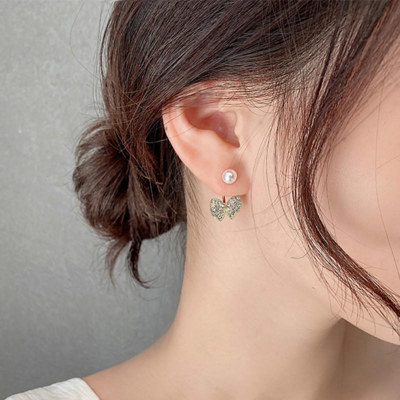 Đôi Bông Tai Mạ Bạc 925 Hình Nơ Đính Đá Xinh Xắn Cho Nữ
