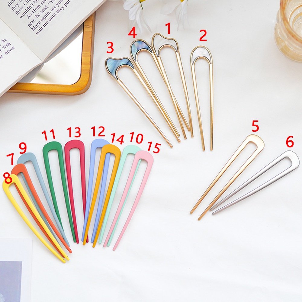 Trâm cài tóc hình chữ U bằng kim loại nhiều màu thời trang MIHAN1