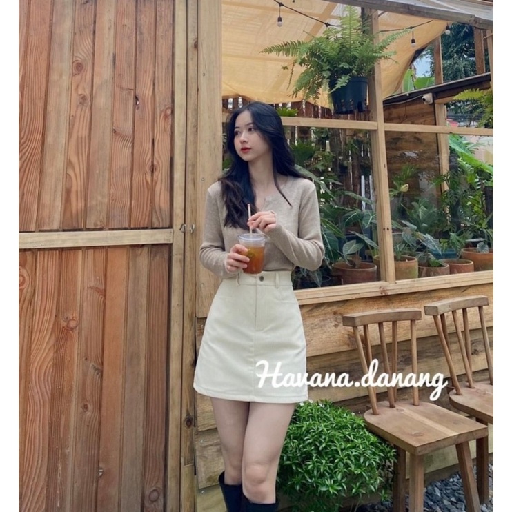Chân váy chữ A túi ngang mặc 4 mùa phong cách Hàn Quốc