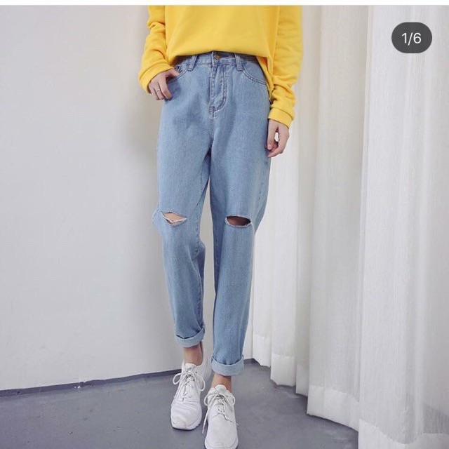 [CÓ SIZE ĐẠI] Quần Jean Baggy Boyfriend rách gối. hình chụp thật 100% kèm feedback | BigBuy360 - bigbuy360.vn