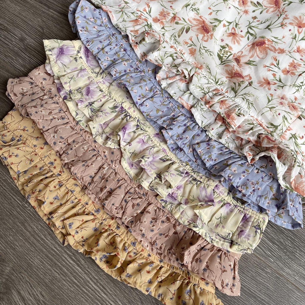 Đầm hai dây nữ hoa nhí smocking