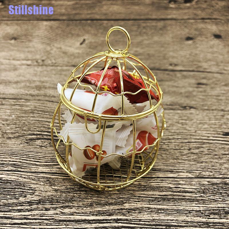 Hộp Đựng Kẹo mini Hình Lồng Chim Bằng Kim Loại Màu Vàng Phong Cách retro