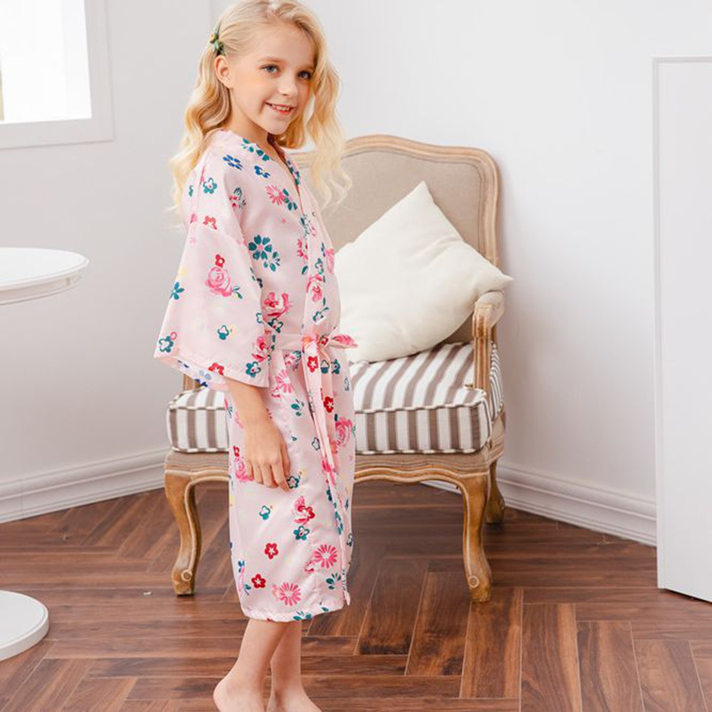 Áo Choàng Tắm Kimono Bằng Lụa Mềm Dành Cho Bé Gái 2-14 Tuổi