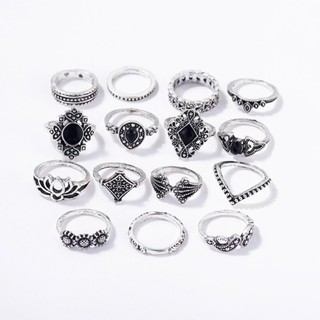 Set 15 Nhẫn Mạ Bạc Đính Đá Pha Lê Đen