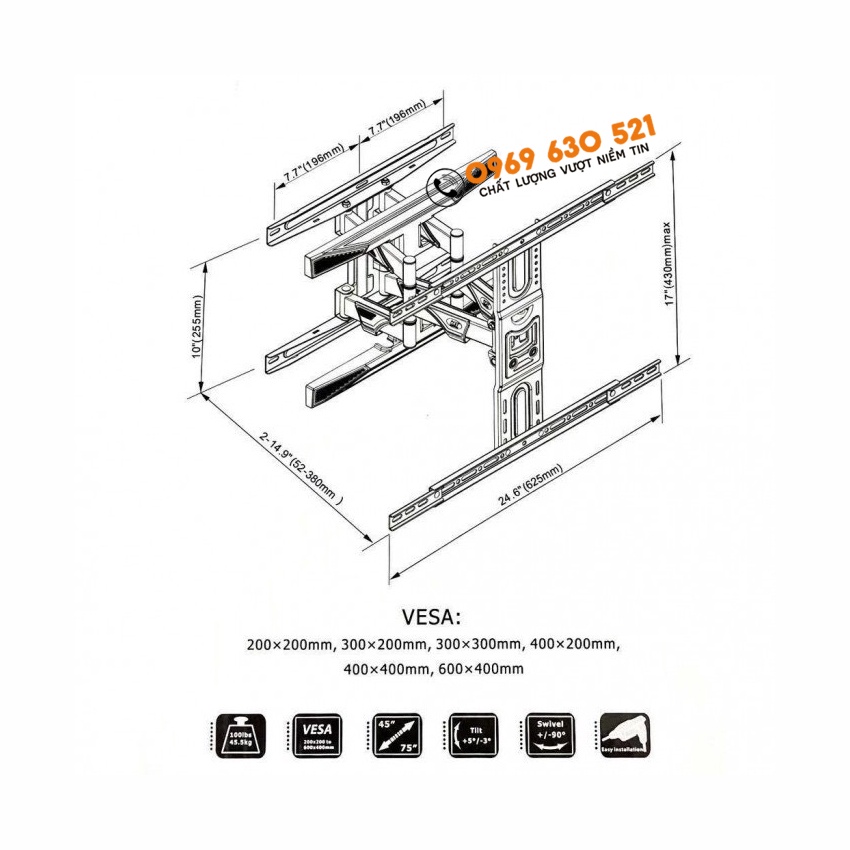 Giá Treo Tivi North Bayou NB-P6 Xoay Đa Năng 45-75 inch - Khung Treo Tivi Đa Năng Cao Cấp - Hàng Chính Hãng