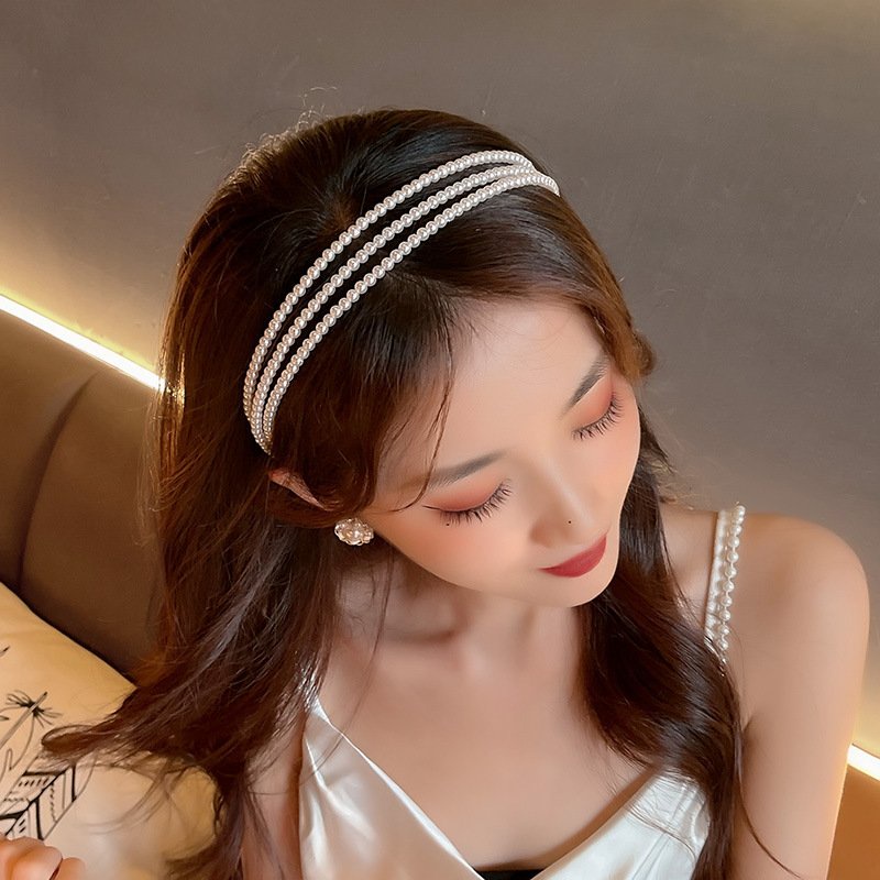 Bờm cài tóc 3 chuỗi ngọc, băng đô trang trí tóc hạt ngọc