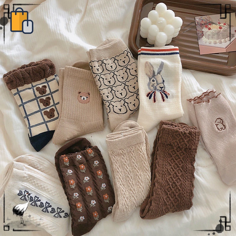 1 Đôi Vớ Cotton Dệt Kim Màu Trơn Thiết Kế Dễ Thương Cho Nữ