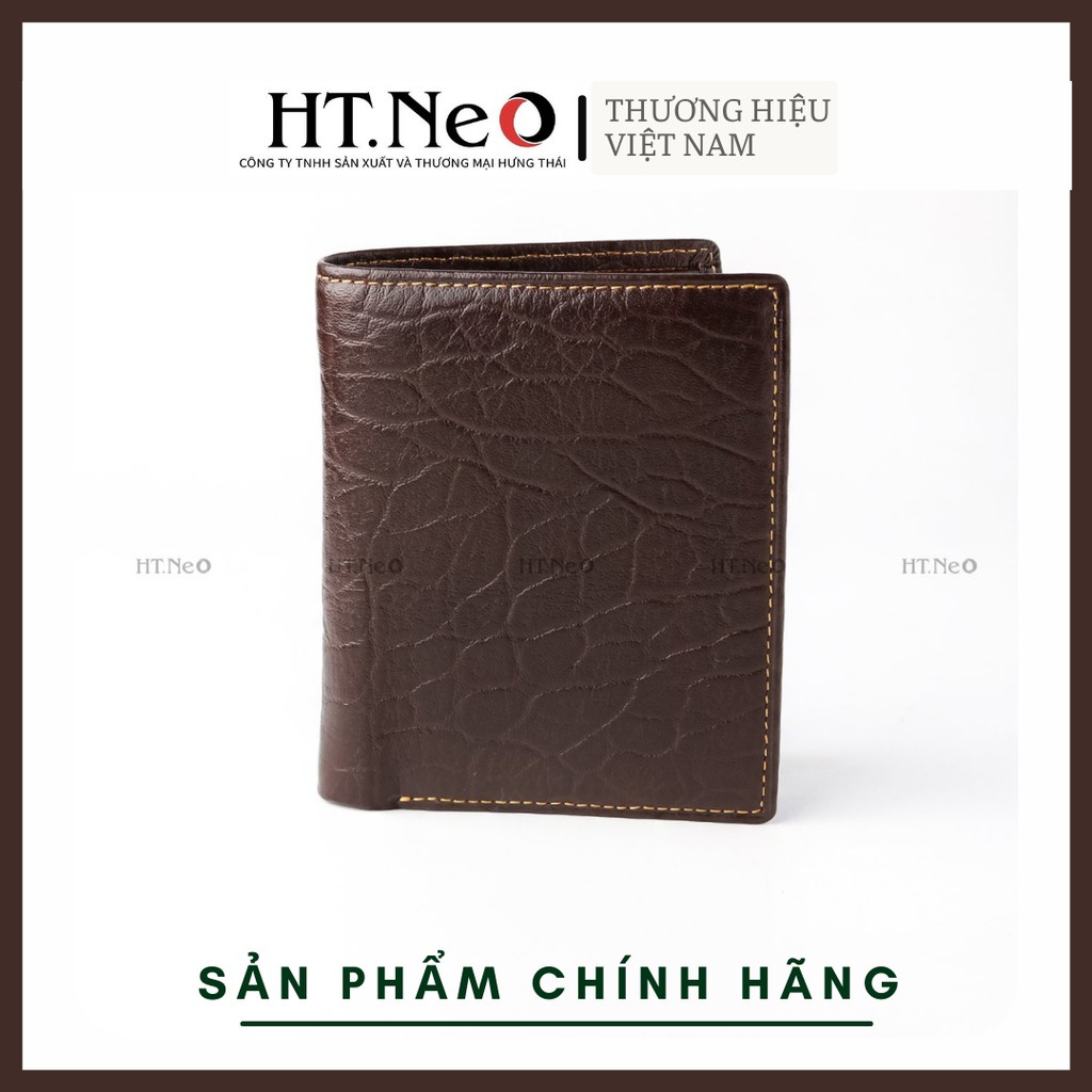 Ví nam đứng - Ví da bò HT.NEO nguyên miếng da bò, thiết kế trơn sang trọng, nhiều ngăn, đường may tỉ 1mỉ VN39