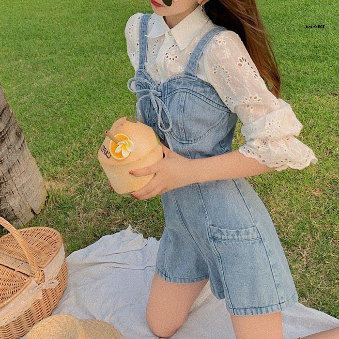Quần Yếm Denim Mỏng Dáng Rộng Lưng Cao Phong Cách Hàn Quốc Thời Trang Mùa Hè 2022 Mới Dành Cho Bạn Nữ