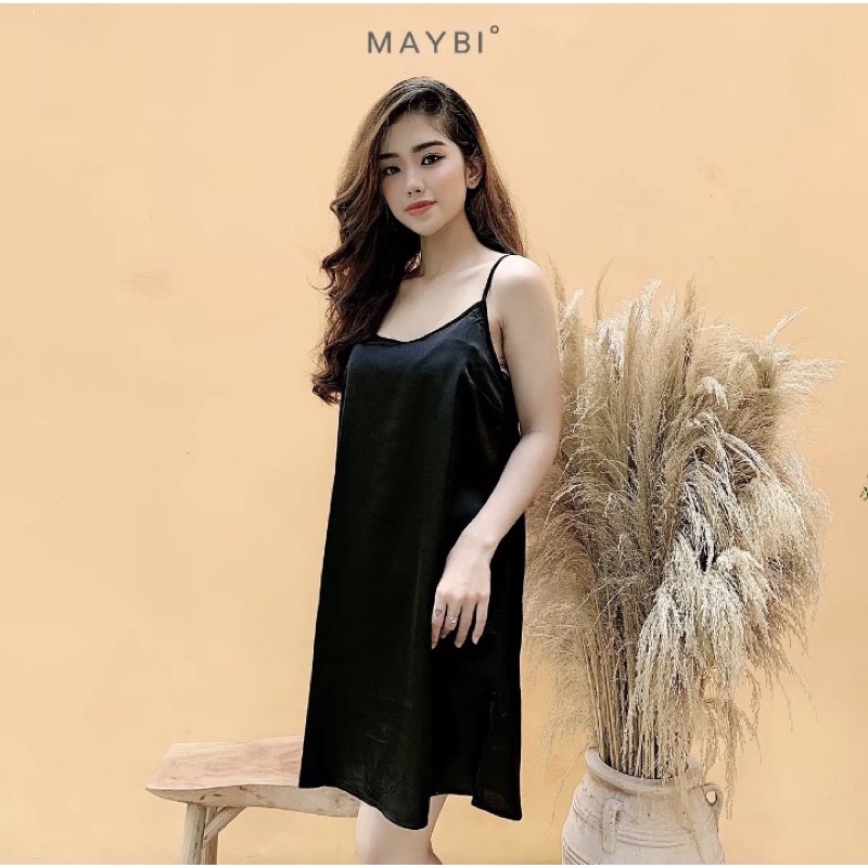 (Nowship Hà Nội) Váy/ đầm ngủ xuông 2 dây màu đen/ hồng lụa satin