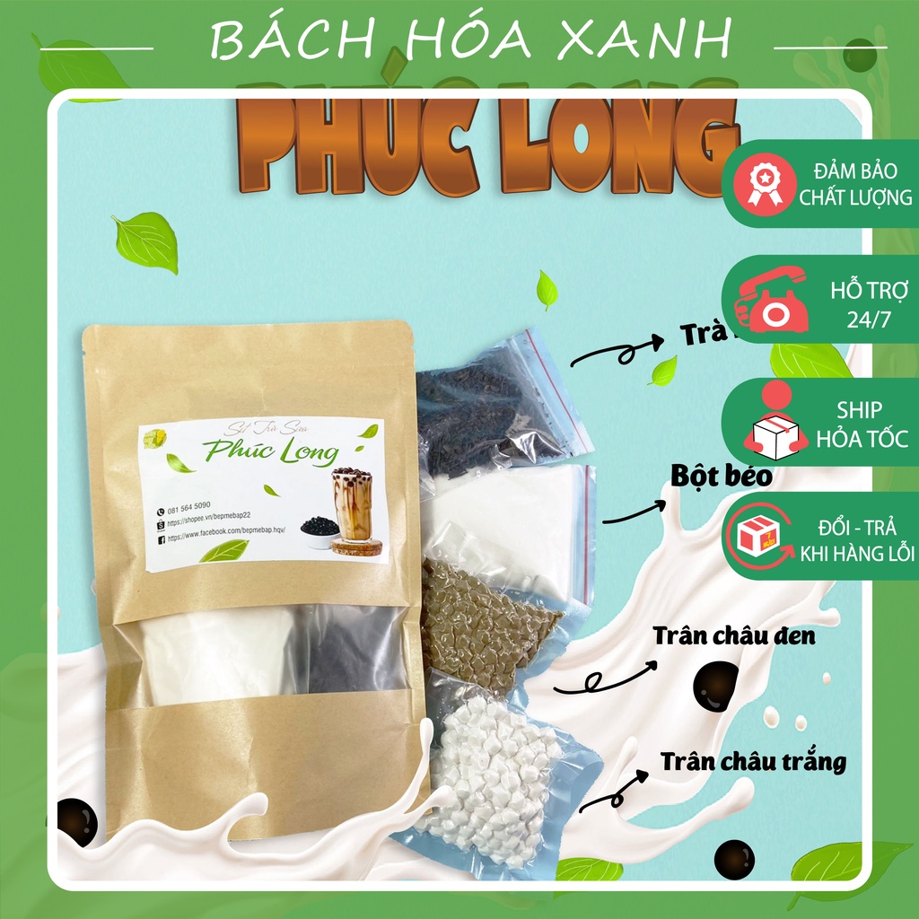 SET Trà Sữa Phúc Long Chuẩn Vị Thơm Ngon - Set Nguyên Liệu Trà Sữa (2-3 Lít Trà) Tặng Kèm Công Thức - Bách Hóa Xanh