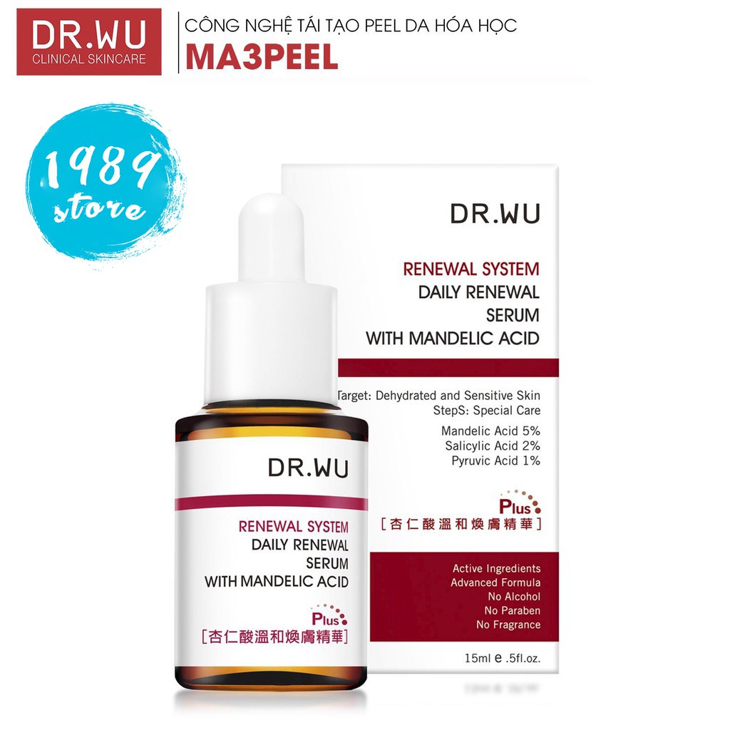 Hạn Dùng T1/2023 - Serum Dr.Wu Mandelic Acid 5% Plus Tái Tạo Da Cho Da Mụn, Nhạy Cảm Chai 15ML Bản Đài Loan