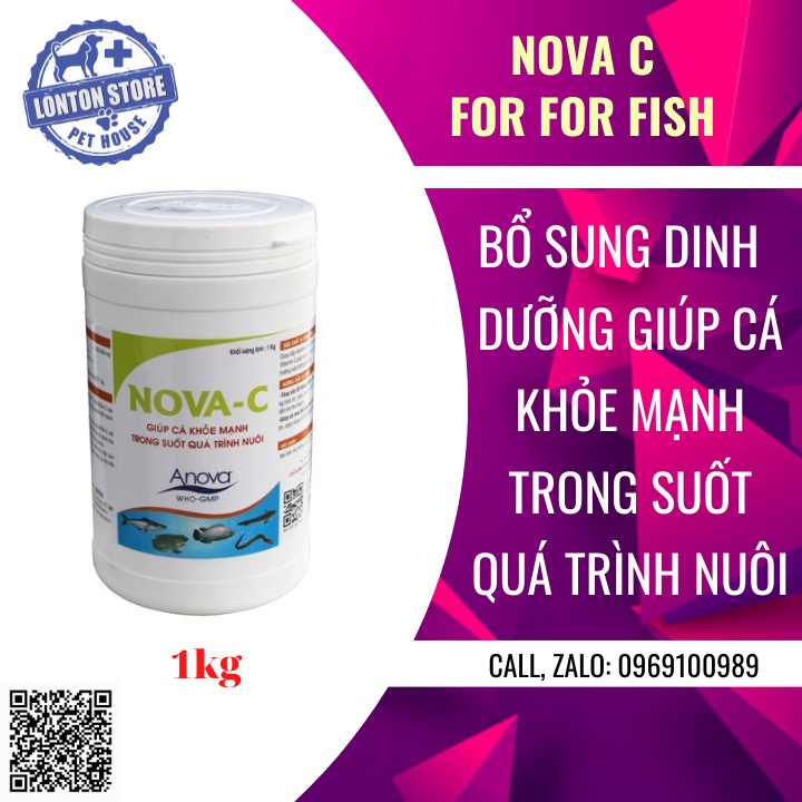 ANOVA Nova C - bổ sung vitamin C giúp cá khỏe mạnh chống lớn. Hộp 1kg Lonton store