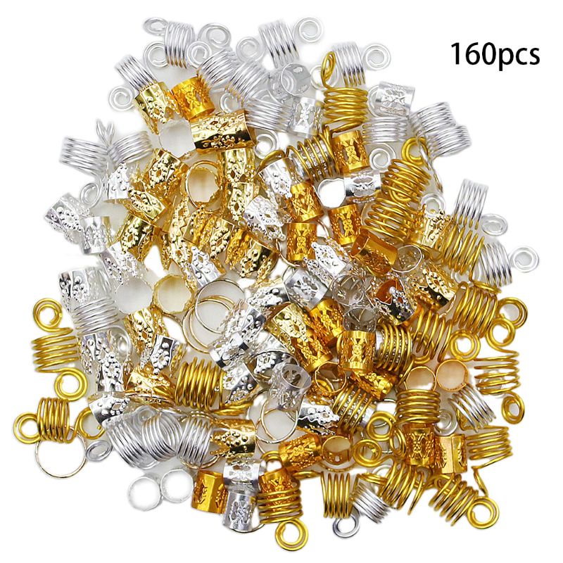 Bộ 160 Hạt Kim Loại Nhiều Kiểu Tự Xỏ Vòng Làm Tóc Dreadlocks