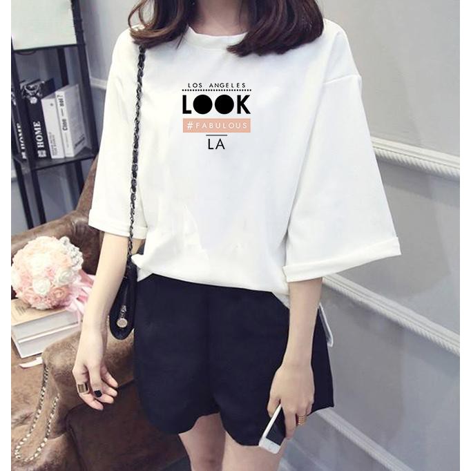 Áo thun tay lỡ Hàn Quốc form rộng in hình Los angeles Look vải dày mịn TEEWO157