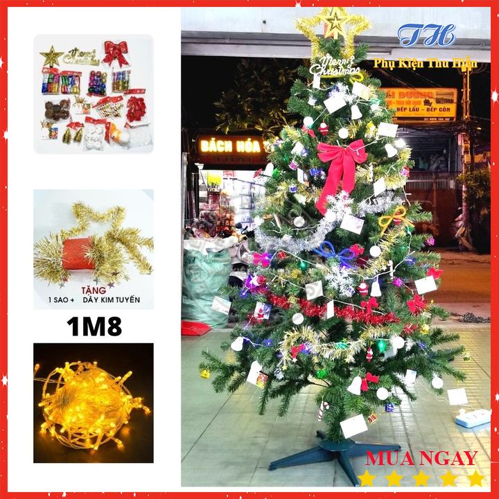 Cây Thông Noel 1M8 ,1M5 Trang Trí Giáng Sinh Cho Nhà Cửa, Phòng Khách, Phòng Ngủ Kèm Dây Kim Tuyến Và Ngôi Sao Đẹp