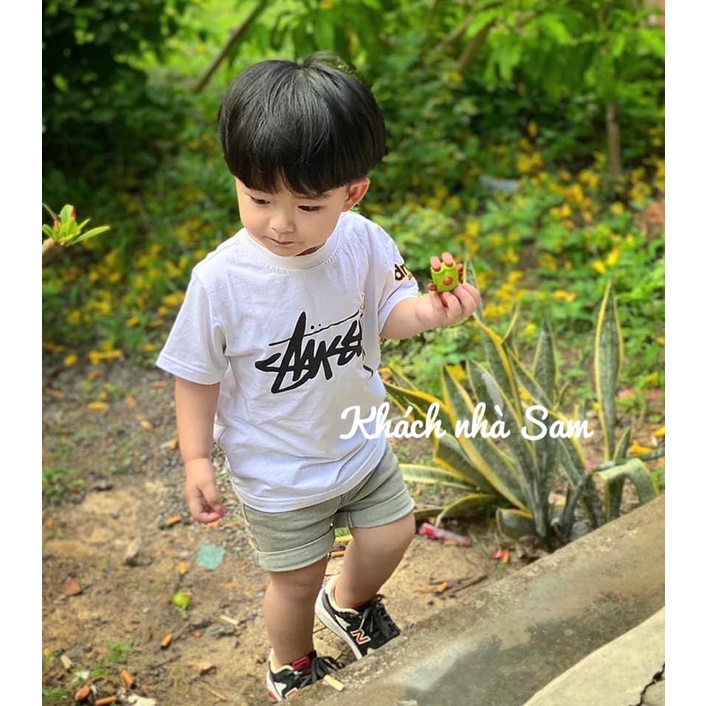 Áo thun trẻ em, áo phông gia đình SAMY KIDS áo cho bé trai, bé gái tay lỡ unisex Drew Stussy