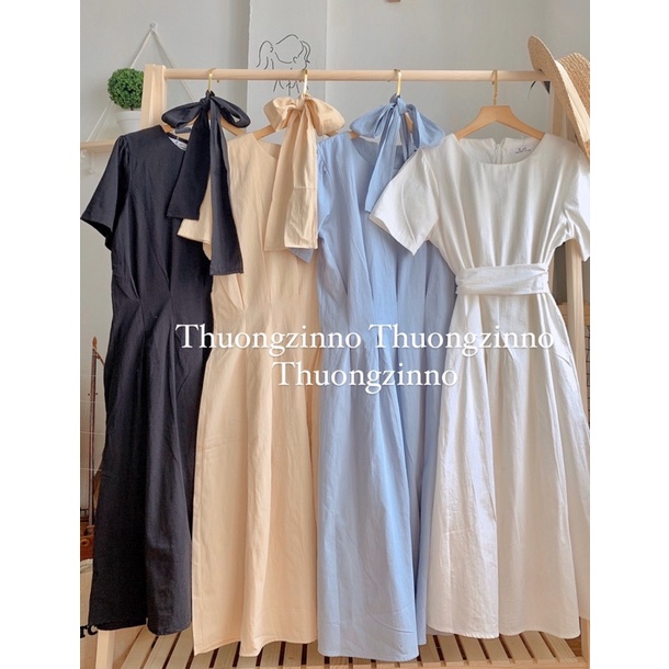 [Ảnh thật/Video]Đầm thiết kế sang chảnh dáng Đầm thắt nơ eo xếp li xinh xắn