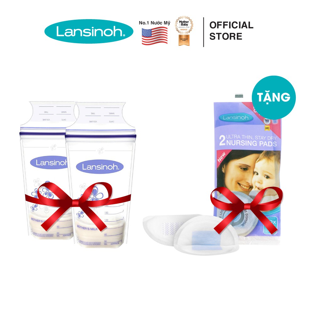 Túi trữ sữa Lansinoh (2 túi) tặng Tấm lót thấm sữa Lansinoh (2 miếng)