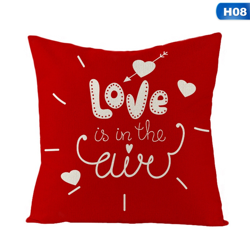 Vỏ gối vải lanh họa tiết in chữ Love màu đỏ làm quà tặng ngày valentine độc đáo