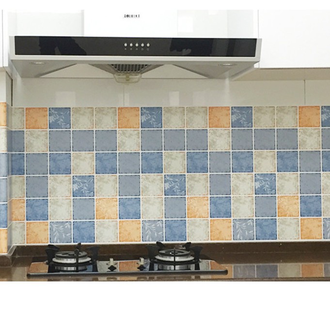 Decal dán bếp tráng nhôm cách nhiệt cổ điển xanh khổ 0.6m keo sẵn