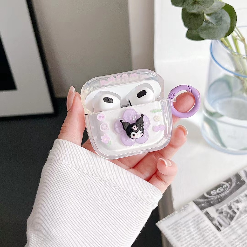 Vỏ Bảo Vệ Hộp Sạc Tai Nghe AirPods 3rd 2021 Pro2 2022 1 2 3 Pro Bằng TPU Trong Suốt Hình Kuromi Màu Tím Kèm Móc Tròn