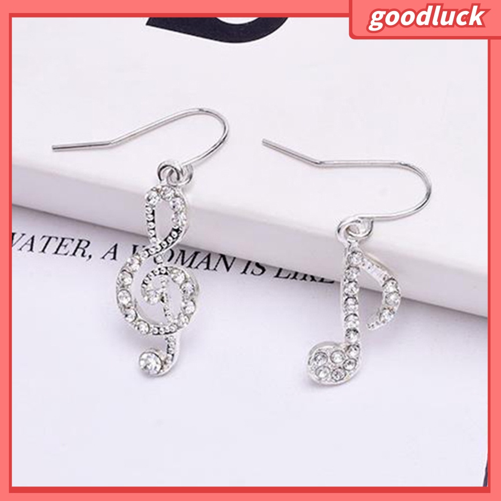 Khuyên tai dáng dài hình nốt nhạc đính đá lấp lánh thời trang nữ dễ thương