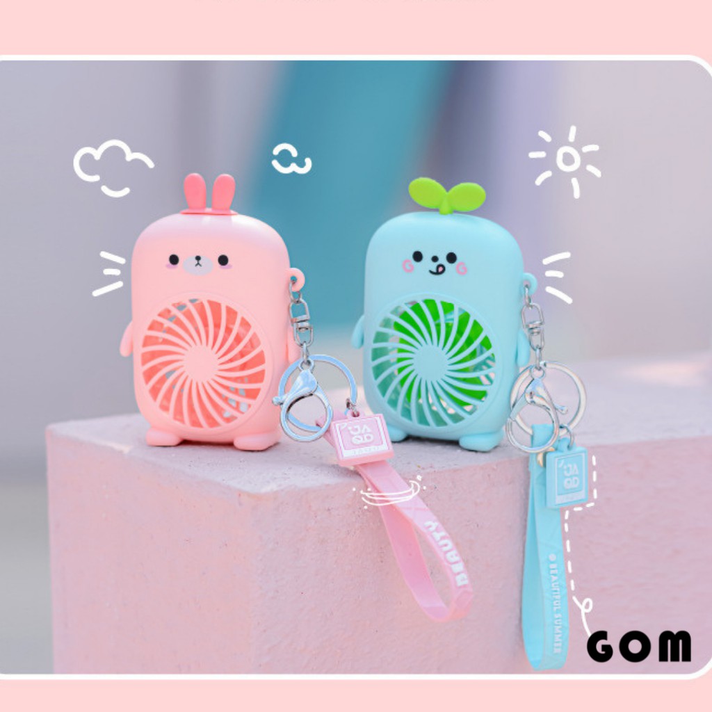 💖Quạt mini cầm tay sạc điện cao cấp - hình dễ thương, kèm dây sạc Usb, móc khóa tiện dụng, 2 chế độ quạt [GOM]