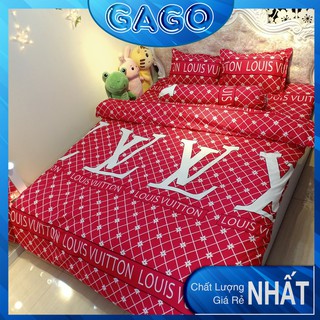 Bộ chăn ga gối, vỏ chăn ga gối drap giường, set 5 món cotton poly LV đỏ Gago