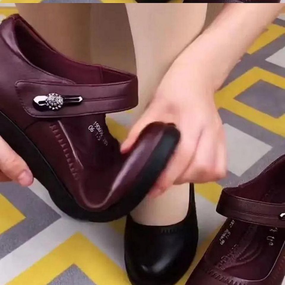 Giày Da Mềm Cao 5cm Chống Trượt Thoải Mái Thời Trang Mùa Hè Cho Phụ Nữ Trung Niên