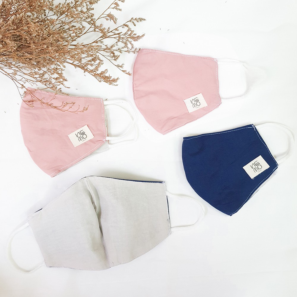 Khẩu Trang Linen Trơn 3 lớp Logo Nemo, có nút tăng giảm dây tiện dụng | BigBuy360 - bigbuy360.vn