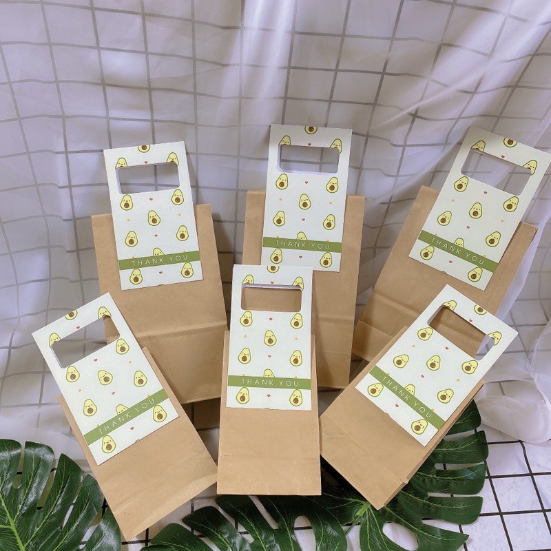 100 Túi giấy kraft Nâu hoạ tiết Bơ đựng quà tặng, mỹ phẩm