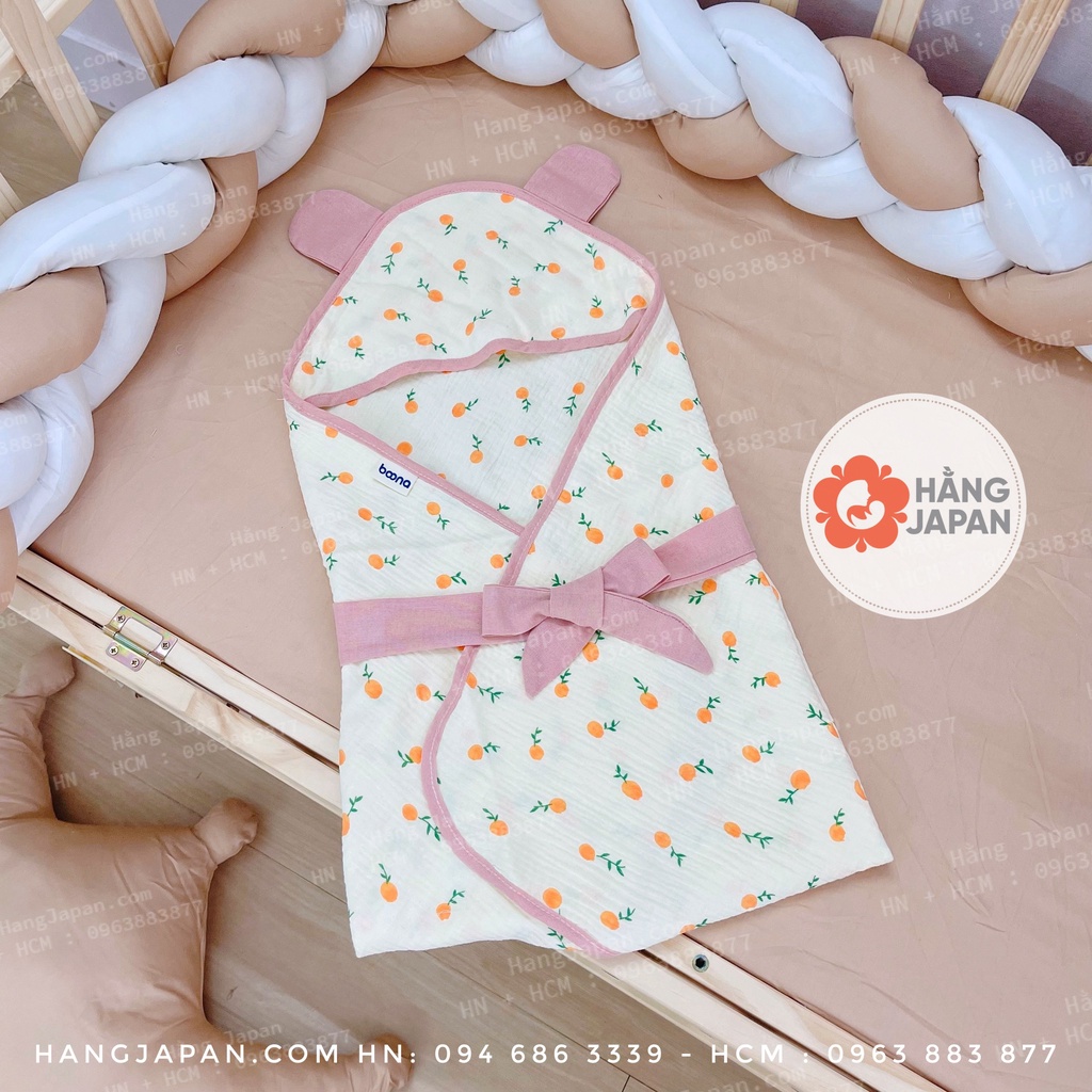 Chăn ủ, ủ choàng xô 2 lớp có đai Muslin đa năng cho bé 75*75 họa tiết ngẫu nhiên