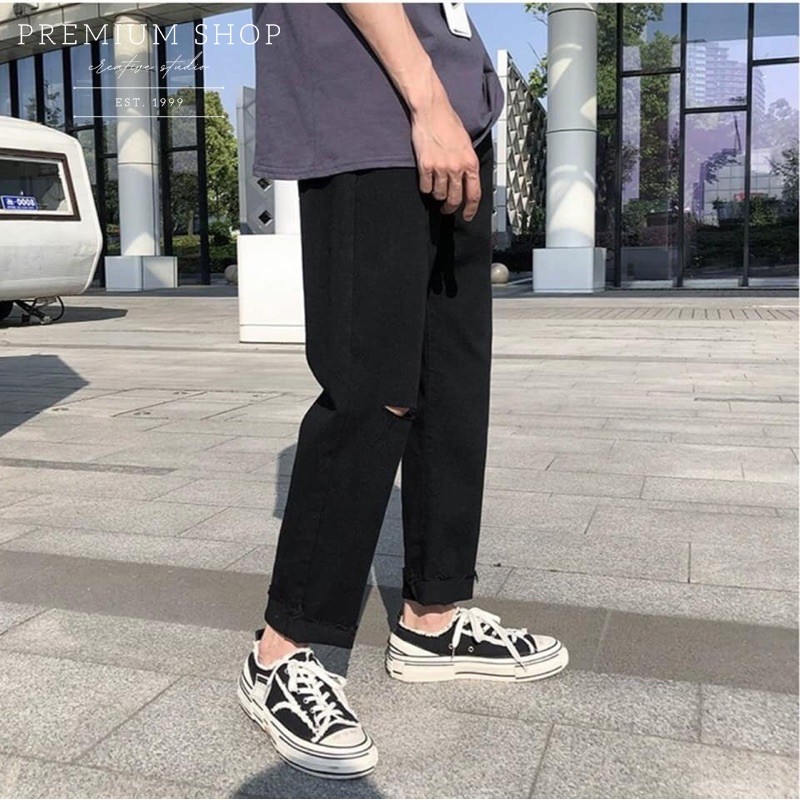 Quần jean, jeans,quần bò đen, baggy, nam,nữ, rách Gấu + Rách gối RĐ-01 hottren 2021 | BigBuy360 - bigbuy360.vn