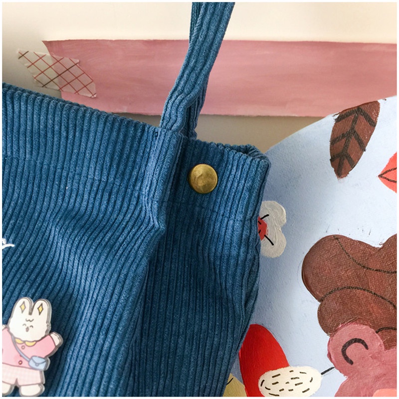 Túi Xách Vải Nhung Kẻ Đeo Vai Kích Thước Lớn Họa Tiết Hoạt Hình Dễ Thương Tươi Mới Phong Cách Nhật Hàn Dành Cho Nữ Sinh