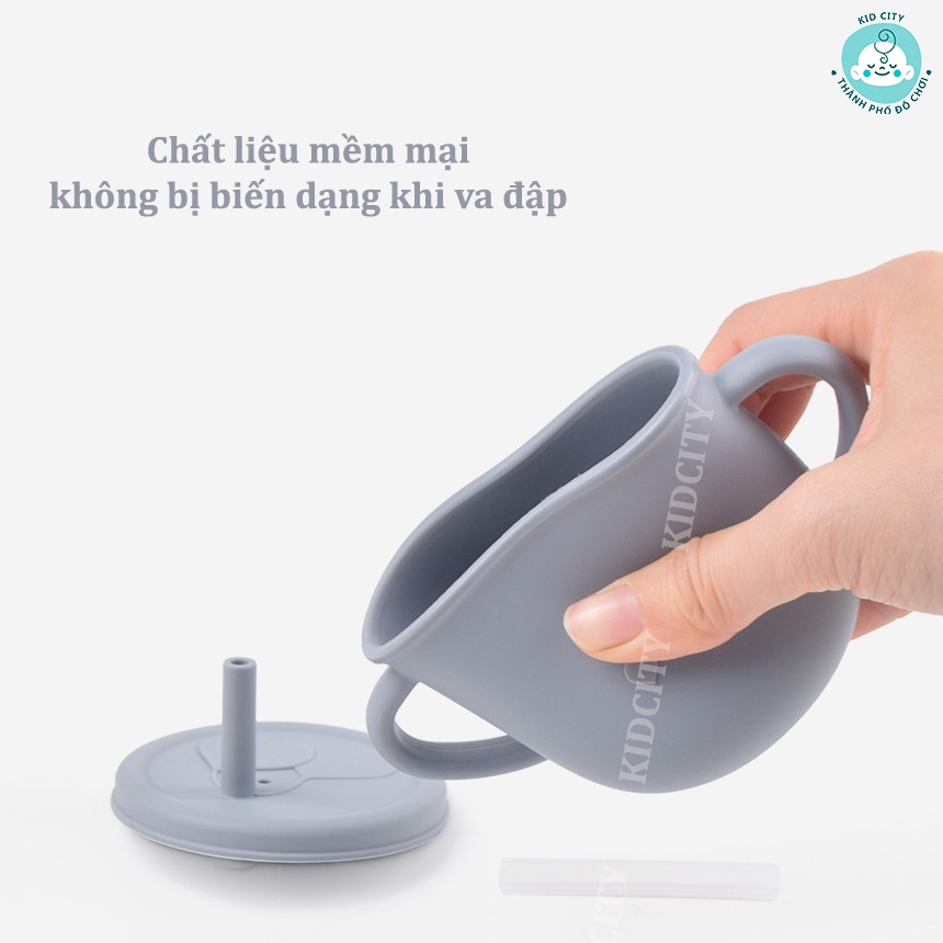 [Siêu Sale] Cốc Uống Nước Silicon Hình Trái Tim Cho Bé Tập Uống Nước 2 IN 1