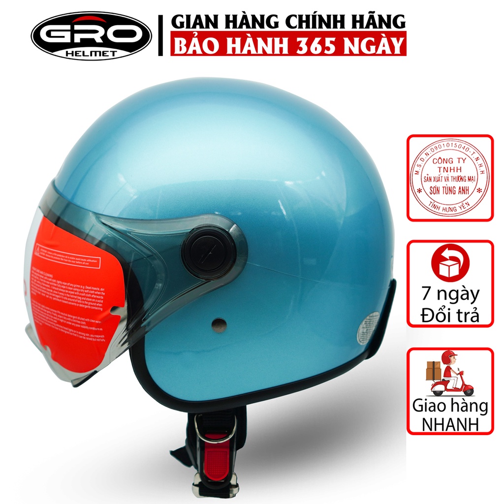 Mũ Bảo Hiểm 3/4 đầu GRO Helmet T818 có kính ngắn che nửa mặt, kiểu dáng thời trang cho nữ, khóa kim loại - Xanh Vespa
