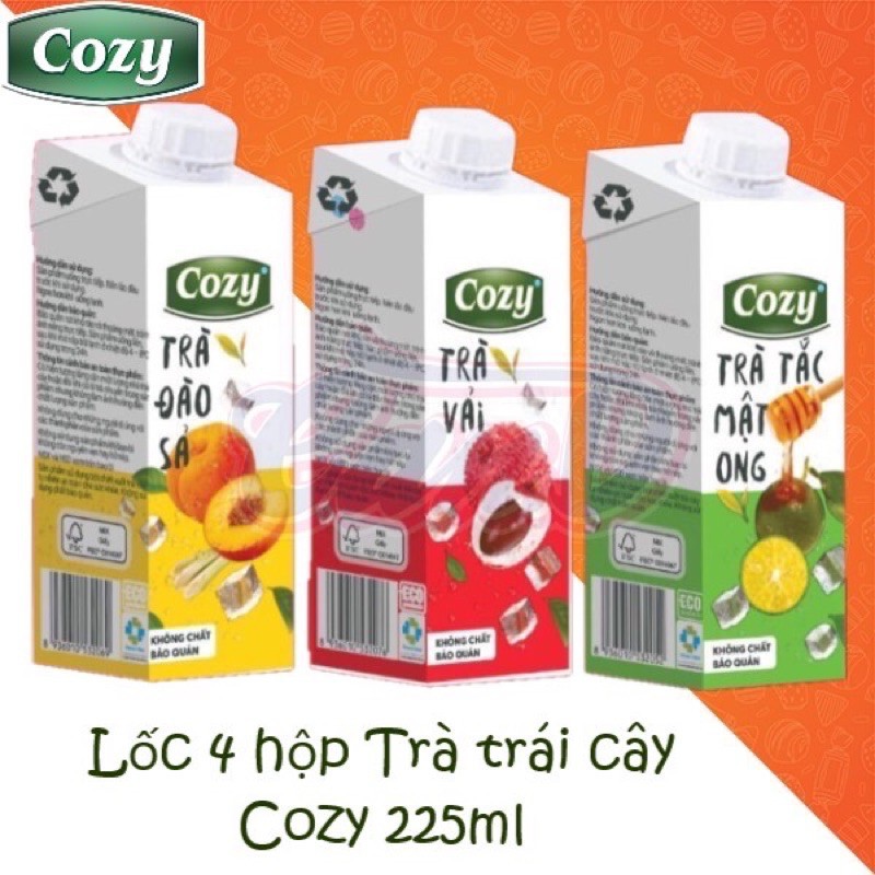 [MỚI] [thùng 24 hộp] Trà cozy Tắc Mật Ong, Trà Vải, Trà Đào Đóng Hộp Cozy (24 hộp x 225ml)